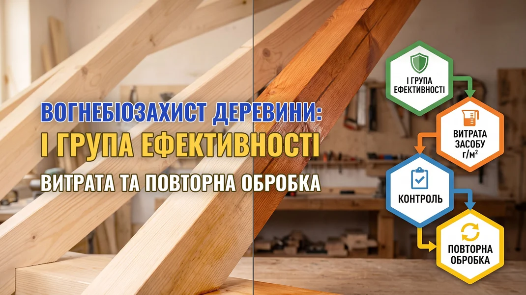 Вогнебіозахист деревини: I група ефективності, витрата та повторна обробка