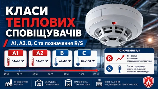 Класи теплових сповіщувачів A1, A2, B, C та позначення R/S: як читати маркування