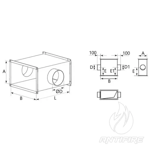 Хрестовина з круглими відводами для прямокутного повітроводу AD-KKO  (фото 2)