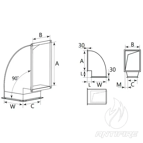 Дифузорний відвід для прямокутного повітроводу AD-KRPP  (фото 2)