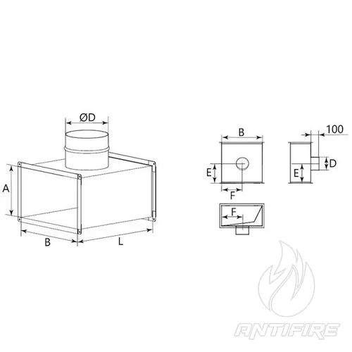 Трійник з круглим відводом для прямокутного повітроводу AD-TPK  (фото 2)