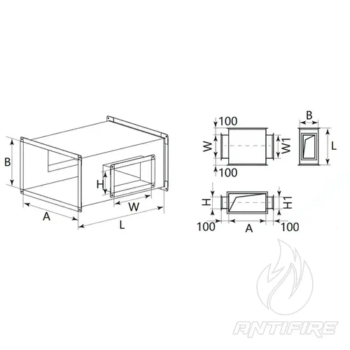 Хрестовина з прямокутними відводами для прямокутного повітроводу AD-KKP  (фото 2)