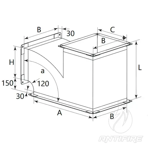 Трійник з дугоподібним відводом для прямокутного повітроводу AD-TD  (фото 2)