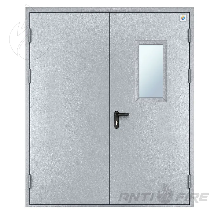 Двері протипожежні двостулкові металеві зі склінням  EI60 