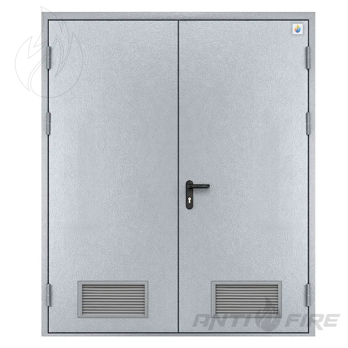 Двері протипожежні двостулкові металеві з вентеляційною решіткою  EI60 