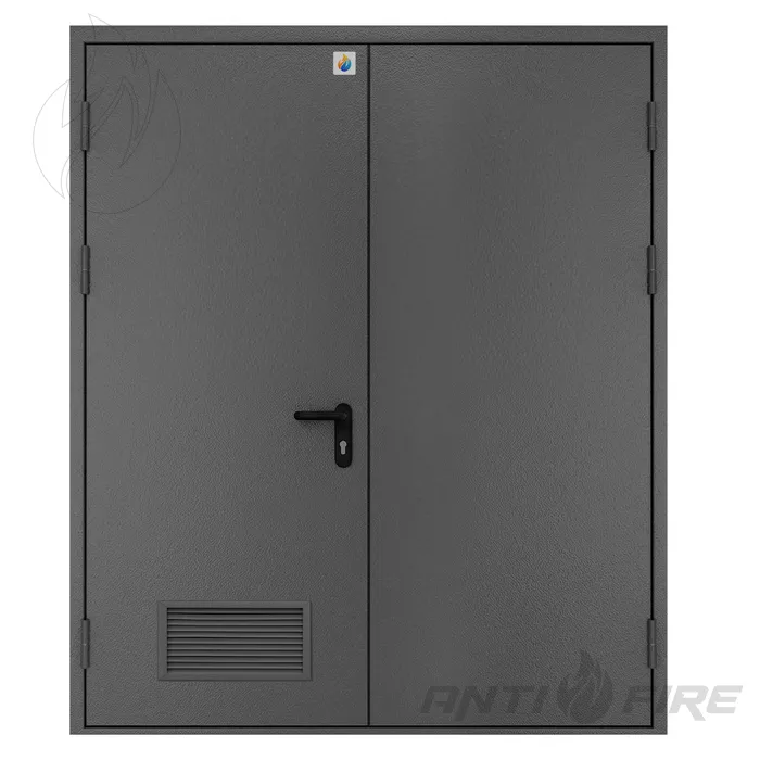 Двері протипожежні двостулкові металеві з вентеляційною решіткою EI30 
