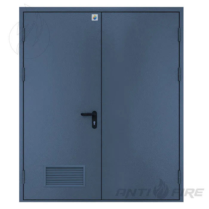 Двері протипожежні двостулкові металеві з вентеляційною решіткою  ЕI90 