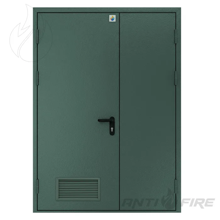 Двері протипожежні двостулкові нерівнопільні металеві з вентеляційною решіткою EI90 