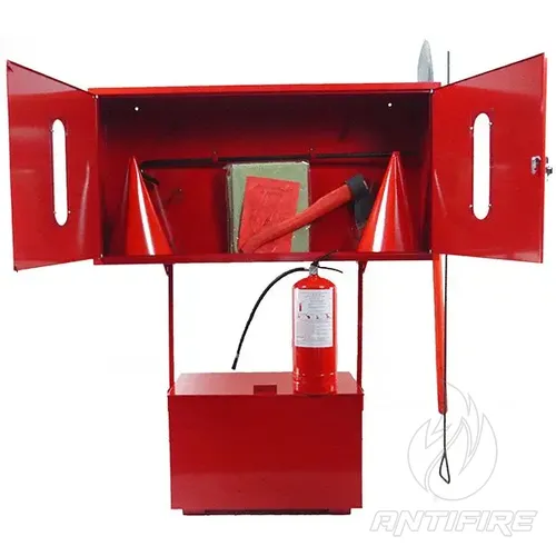 Стенд пожежний з щитом закритого типу стаціонарний (комплект 6) + Вогнегасник порошковий ВП-6 (ОП-6) 