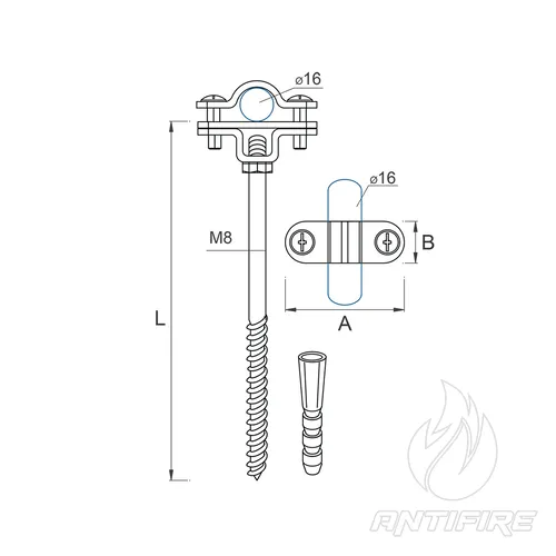 M-016 Тримач блискавкоприймача 16/10 з дюбелем та шпилькою  (фото 2)