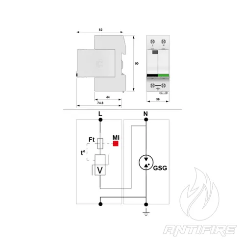 DS132R-280/G Пристрій захисту від імпульсних перенапруг Класів 1+2 (для 1Ф TN-S)  (фото 2)