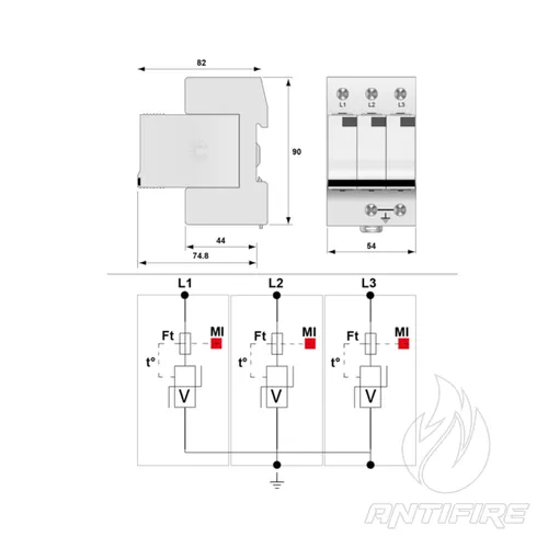 DS133R-280 Пристрій захисту від імпульсних перенапруг Класів 1+2 (для 3Ф TN-C)  (фото 2)
