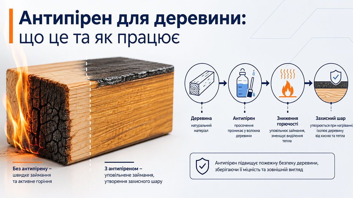 Як працює антипірен для деревини під час впливу полум'я