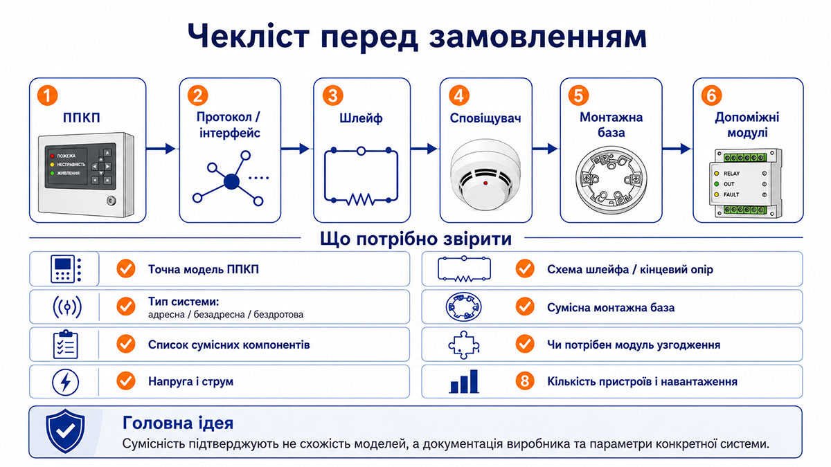 Чекліст перевірки сумісності пожежного сповіщувача з ППКП перед купівлею
