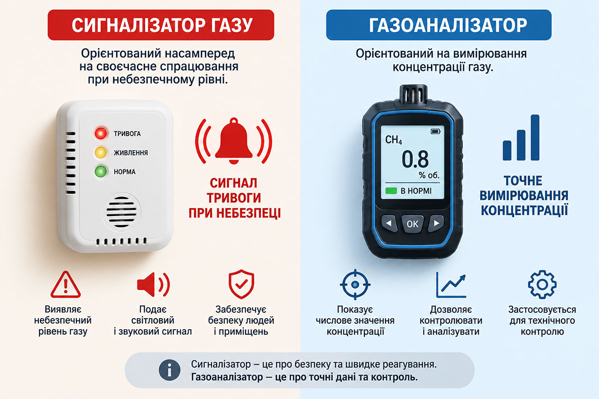 Порівняння сигналізатора газу та газоаналізатора за принципом роботи