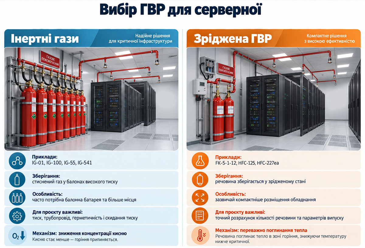 Сравнение инертных газов и сжиженных газовых огнетушащих веществ для серверной и ЦОД