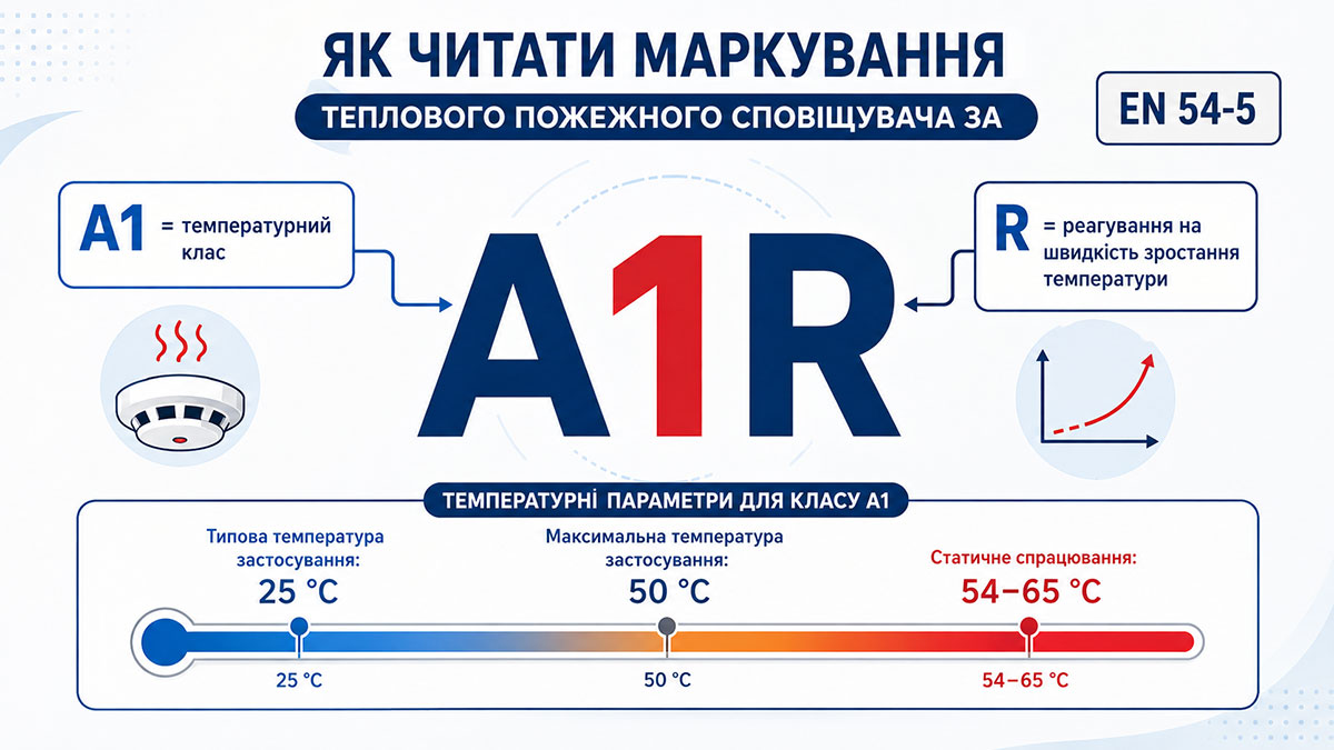 Расшифровка маркировки теплового пожарного извещателя A1R по EN 54-5