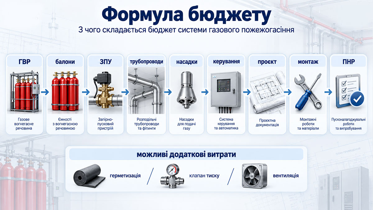 Вихідні дані для розрахунку вартості системи газового пожежогасіння